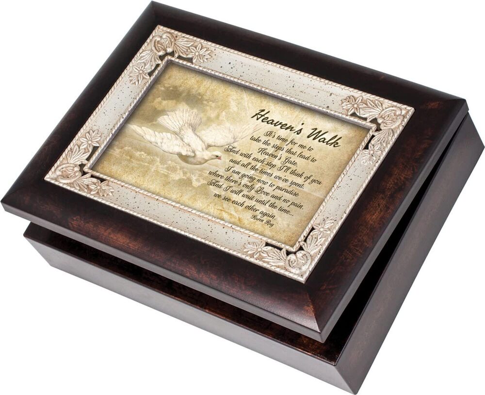 4245 Heavens Walk with Each Step I Take Burlwood Jewelry Music Box Plays